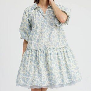 En Saison Egret Mini Dress - White Light Blue XS